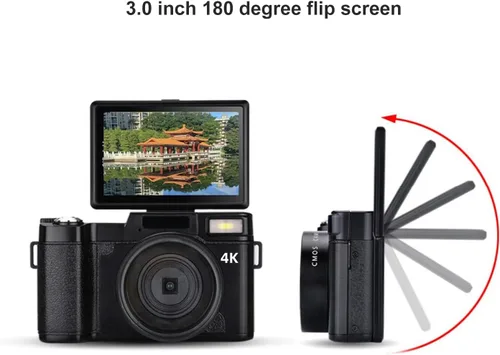 Vista 3 de Cámara digital 4K 48MP, cámara compacta para vlogging, detección de rostros, enfoque automático, antivibración, 800 mAh, 3 pulgadas, pantalla