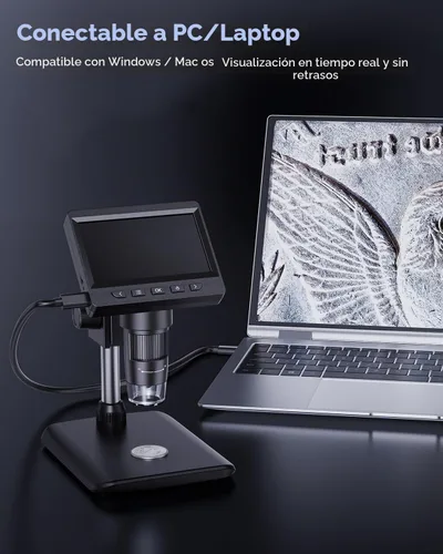 Vista 5 de AOPICK Microscopio digital, microscopio de monedas con brillo ajustable de luz, pantalla LCD HD de 4.3 pulgadas, zoom 1000X, vista de PC, compatible