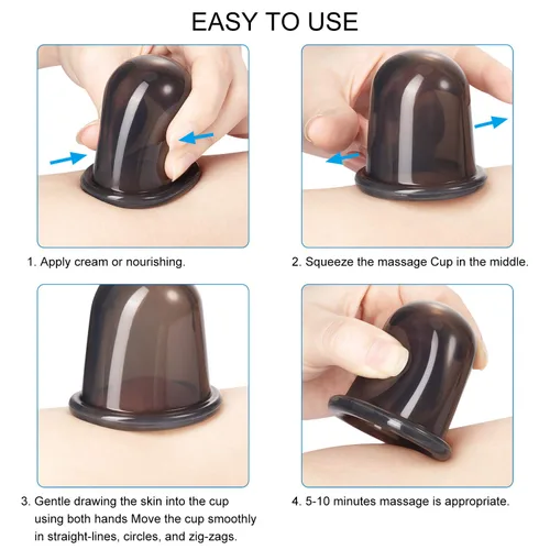 Vista 3 de BBTO Juego de ventosas faciales de silicona, kit de taza de masaje al vacío para cuerpo, cara, cuello, espalda y ojos, 6 tazas y cepillo exfoliante