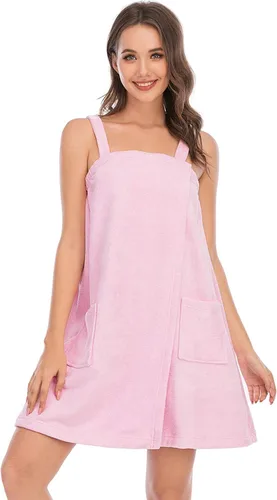 Vista 23 de Veseacky Toalla de baño para mujer con bolsillo, bata de spa ajustable y diadema facial