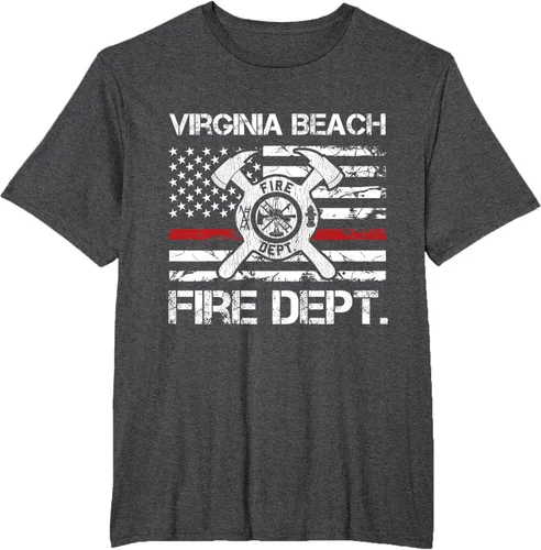 Vista 19 de Virginia Beach Virginia Fire Department - Camiseta delgada de línea roja, Negro