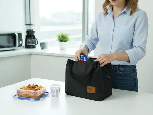 Vista 7 de Aosbos Bolsa de almuerzo negra con aislamiento térmico para mujer, lonchera para adultos, lonchera para mujeres, lonchera de mano, bolsa de almuerzo