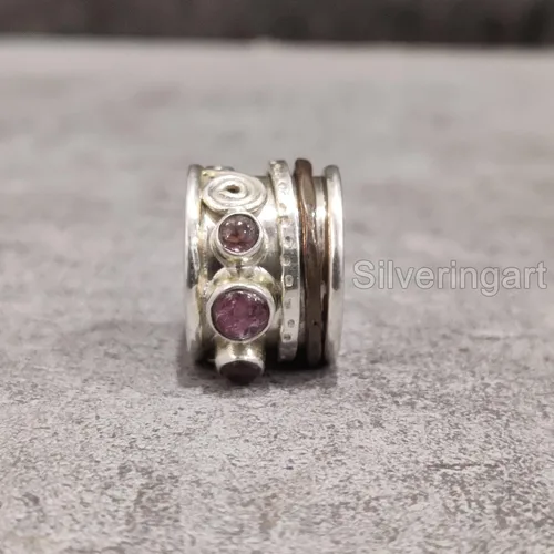 Vista 4 de Rose Quartz Spinner Band, Meditation Ring, 925 Sterling Silver Ring, Spinning Ring, Two Tone Ring, Fidget Ring, Handmade Jewelry, Christmas