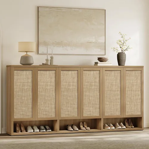 Vista 15 de SICOTAS Gabinete de almacenamiento de zapatos de ratán – Armarios modulares para zapatos con puerta alta y grande para almacenamiento de zapatos