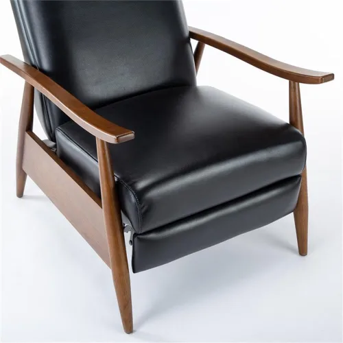 Vista 9 de Solaris Silla reclinable de piel sintética negra con brazo de madera