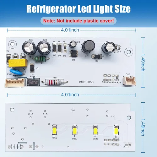Vista 2 de 1 pieza de luz para refrigerador W10515058, 2 piezas de luz para refrigerador W10515057, juego de placas de luz LED para congelador de reemplazo