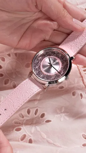 Vista 3 de GUESS Reloj para mujer de 1.57 pulgadas - Correa rosa con esfera plateada y caja plateada, Rosado