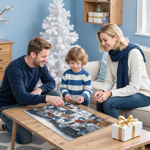 Vista 8 de Rompecabezas de Navidad de 1000 piezas para adultos, rompecabezas de pueblo de nieve, rompecabezas para celebrar Navidad, regalo para familiares