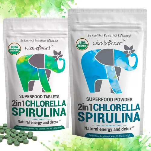 Vista 6 de Tabletas orgánicas de espirulina clorella – 50 porciones – Suplemento de algas superalimento 2 en 1 para apoyo inmunológico natural, desintoxicación
