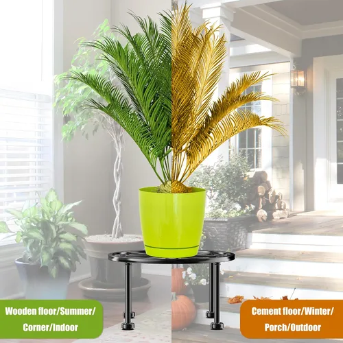 Vista 6 de Regalos de Jardín para Amantes de Plantas Soporte de Plantas de Metal Negro con Base Antideslizante, Resistente al Óxido, Decorativo, Redondo