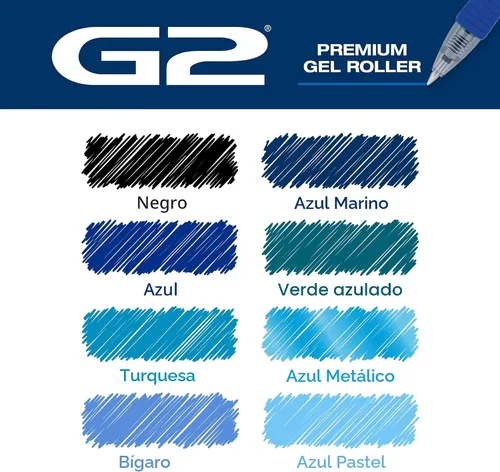 Vista 8 de Pilot G2 - Bolígrafos de gel premium roller, bolígrafos de gel de punta fina, paquete Boost Blue, los colores de la productividad, surtidos