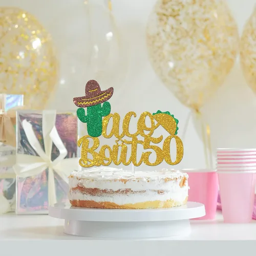 Vista 4 de Taco Bout 50-G - Decoración para pastel de 50 años, temática de fiesta mexicana, decoración de fiesta de cumpleaños número 50 y fabulosa, decoración
