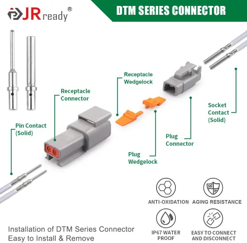 Vista 6 de JRready ST6360 Kit de conectores Deutsch, conector DTM 2 3 4 6 8 12 pines, herramienta de engarce Deutsch, contactos sólidos 20-22 AWG, 10 piezas