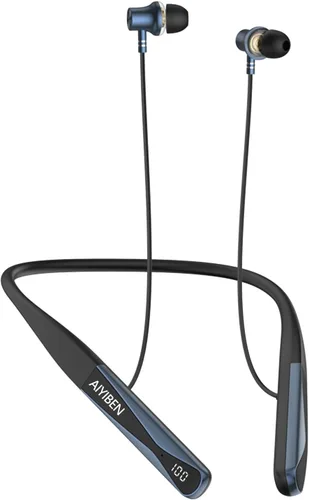 Vista 7 de Auriculares inalámbricos Bluetooth para el cuello, V5.2 con micrófono, banda para el cuello, auriculares Bluetooth, 35 horas de tiempo