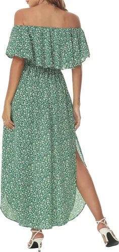 Vista 2 de Sarin Mathews - Vestido de fiesta para mujer, estilo casual largo hasta los tobillos, con volantes, hombros descubiertos, abertura lateral