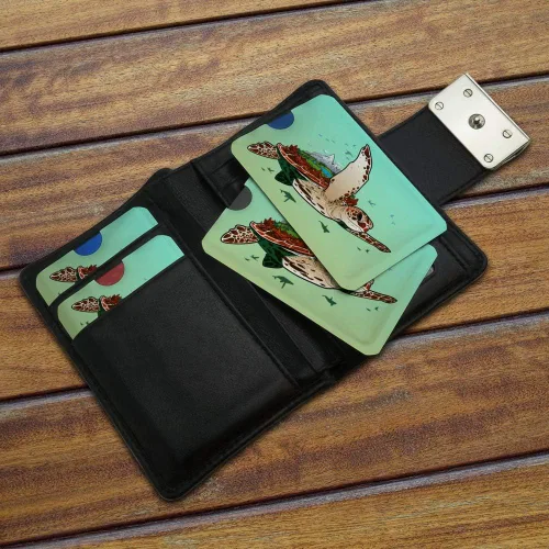 Vista 3 de Juego de 4 fundas para monedero con diseño de tortuga marina, para tarjetas de crédito, RFID.