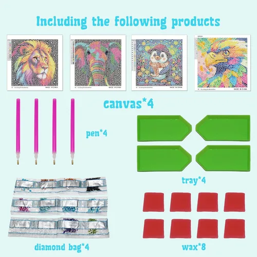 Vista 3 de Libfx Kits de arte de diamantes para niños, 4 piezas de arte de diamantes para niñas, niños, principiantes, artes y manualidades para niños de 8 a