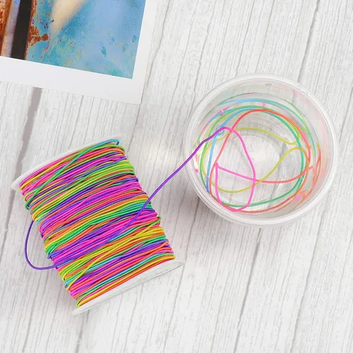 Vista 6 de Dreamtop Cuerda elástica de 0.039 in, cuerda elástica de cuentas de arcoíris de 328.1 ft para pulsera, cuerda elástica de cuentas de poni para hacer
