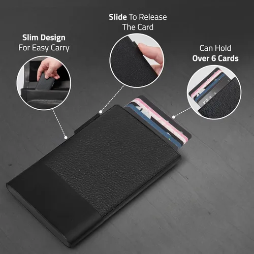 Vista 12 de Fidelo Cartera minimalista para hombre – Soporte delgado para tarjetas de crédito con clip para dinero, bolsillo frontal con bloqueo RFID, Cuero sin