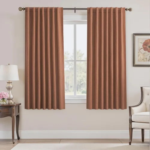 Vista 45 de UHITECH Cortinas cortas de lino de 24 pulgadas de largo para ventanas pequeñas de granja, cortinas opacas modernas para sala de estar, pestañas