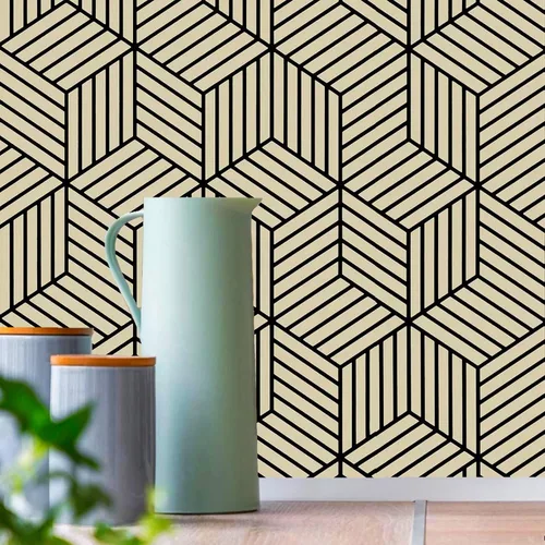 Vista 5 de Papel de contacto decorativo con diseño geométrico dorado y beige, papel de contacto decorativo extraíble para estantes y cajones, película