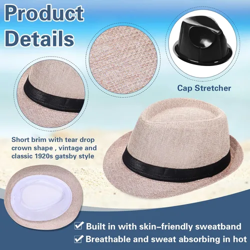 Vista 3 de 16 sombreros Fedora de los años 20 a granel para hombres, sombreros de ala corta para hombres y mujeres, disfraz de fiesta, circunferencia de 23.6 in