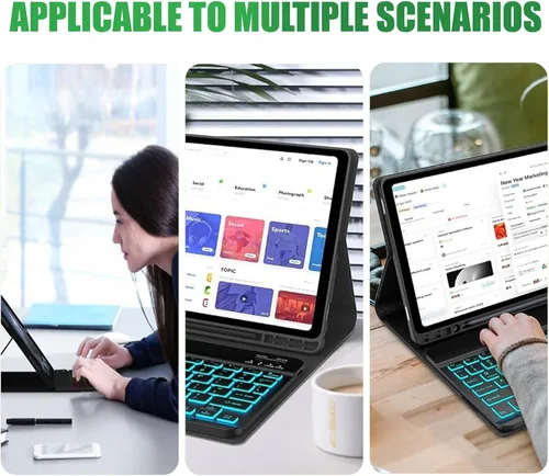 Vista 7 de Funda con teclado para Samsung Galaxy Tab S6 Lite de 10,4 pulgadas 7-Color Rainbow Backlit, Removable USB-C Flip-Style Keyboard Case with S Pen