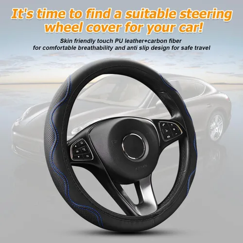 Vista 4 de Funda elástica elástica para volante de automóvil, protector de cuero suave para volante de vehículo, 14.5-15 pulgadas, accesorios de protección
