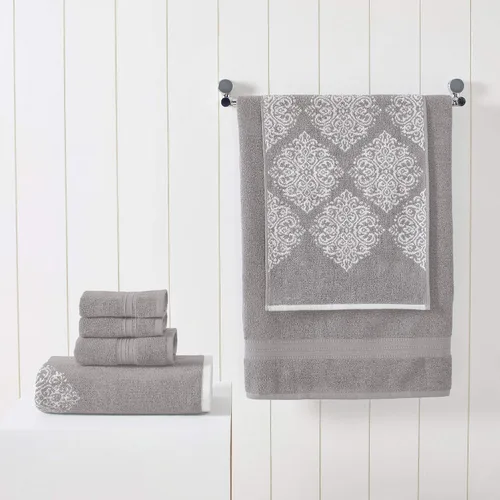 Vista 2 de Modern Threads Juego de toallas Jacquard teñidas de hilo reversible de 6 piezas Artesia Damasco Gris
