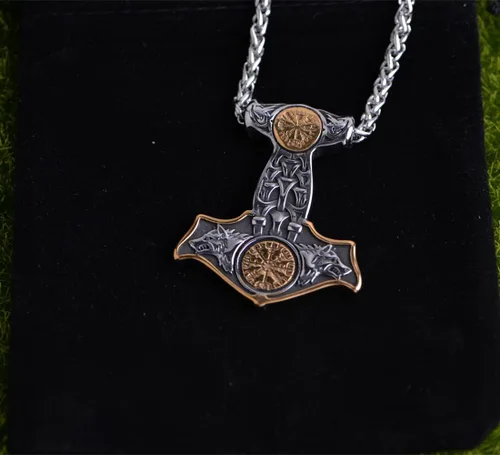Vista 7 de Collar de martillo de Thor vikingo nórdico Mjolnir para hombre, joyería de talismán