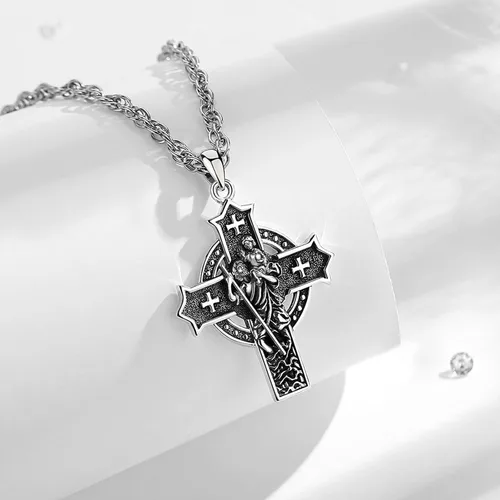 Vista 91 de Vito Collar de plata de ley 925 para mujeres y hombres, San Benito, crucifijo, Caravaca, San Cristóbal, San Judas, medalla patronal, amuleto