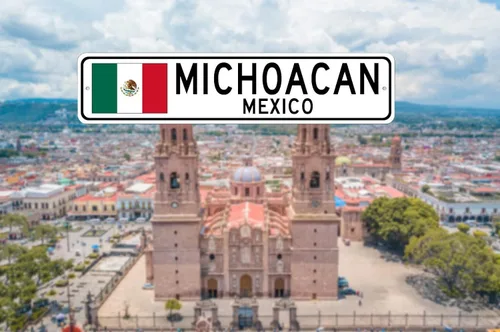Vista 5 de Michoacán, México, letrero de calle con bandera mexicana, letrero de metal novedoso, letrero personalizado, letrero de calle de la cueva del hombre