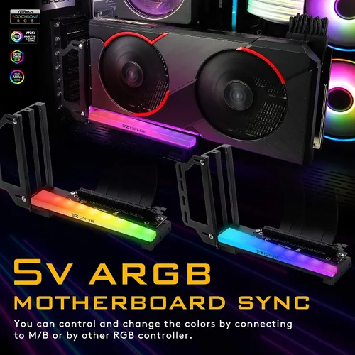 Vista 13 de EZDIY-FAB Soporte vertical para tarjeta gráfica con ARGB 5V 3Pin LED, montaje de GPU, kit de soporte VGA para tarjeta de video con cable elevador