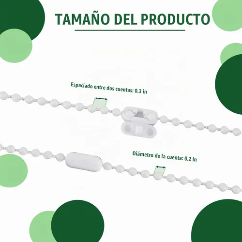 Vista 2 de 32.8 ft (32.8 pies) - Cable de cadena de cuentas enrollables venecianas romanas con 10 conectores para piezas de repuesto de persianas enrollables