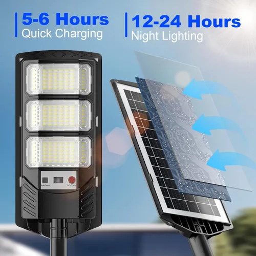Vista 5 de Paquete de 2 luces solares de calle de inducción impermeables para exteriores, 6500 K, foco de seguridad con sensor de movimiento de control remoto