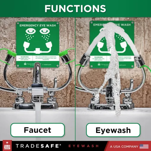 Vista 3 de TRADESAFE Estación de lavado de ojos de emergencia: estación de lavado de ojos para montaje en grifo aprobada por OSHA, estación de lavado de ojos