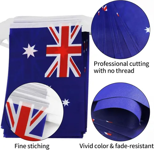 Vista 5 de Bandera de Australia, pequeña cadena de banderas australianas, mini banderas australianas, utilizada para fiestas, escuela, eventos deportivos