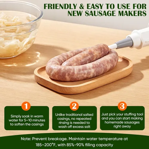 Vista 5 de Fundas comestibles de secado natural para salchichas, Fundas para salchichas caseras sabrosas de jamón, salchichas para el desayuno, salchichas