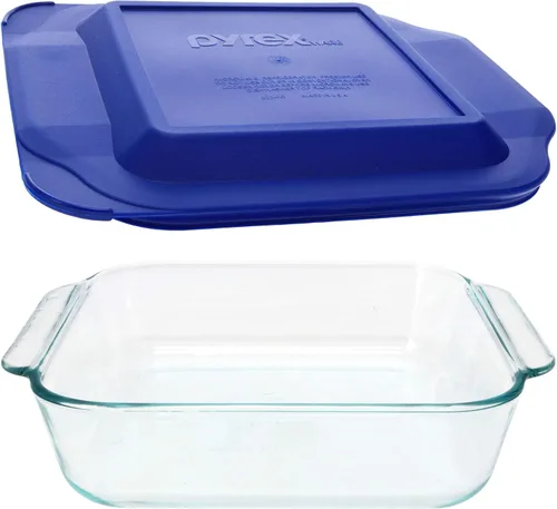 Vista 3 de Pyrex Fuente cuadrada para horno, de 8 pulgadas, con tapa plástica roja.