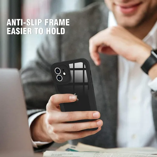 Vista 7 de Funda compatible con iPhone 11, diseño transparente de cuerpo completo con protector de pantalla integrado, a prueba de golpes, antiarañazos, Negro