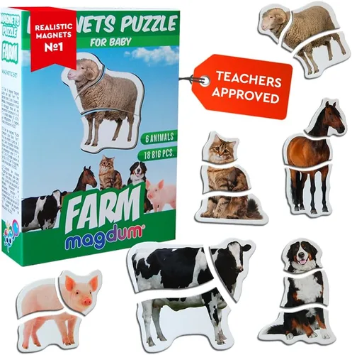 Vista 13 de Imanes de nevera para niños pequeños – magdum – Juego de 85 juegos zoológico + granja + fruta + verdura – Animales magnéticos reales