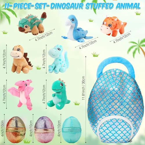 Vista 2 de Zhanmai Juego de 11 Piezas de Animales de Peluche de Dinosaurio de Pascua Pequeños Juguetes de Peluche de Dino y Conjunto de Bolsa de Huevo Lindos