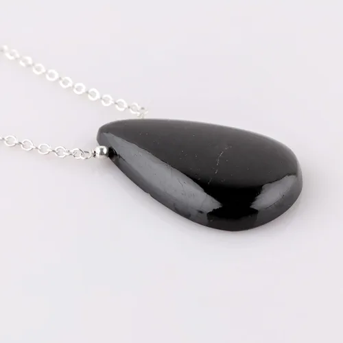 Vista 2 de Thecraftman - Collar de cabujón de turmalina negra natural, collar con colgante de piedras preciosas, piedra preciosa auténtica, piedra natal