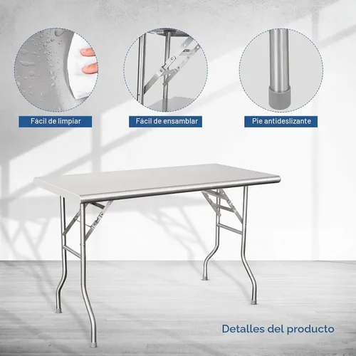 Vista 5 de HARDURA Mesa de preparación plegable de acero inoxidable de 30 x 48