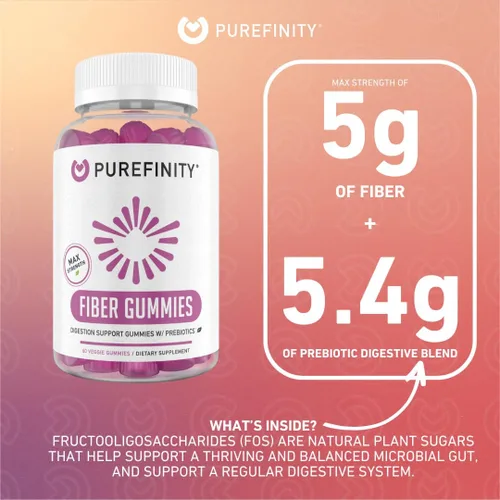 Vista 2 de PUREFINITY Gomitas de fibra para adultos con inulina FOS de raíz de achicoria, suplemento prebiótico sin azúcar para digestión diaria y apoyo al