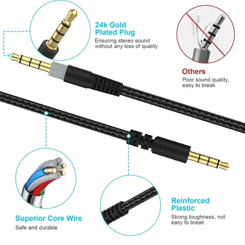 Vista 6 de Cable de audio Cloud Alpha de repuesto con controles de silencio y volumen compatible con auriculares Kingston Cloud Alpha y Cloud Mix