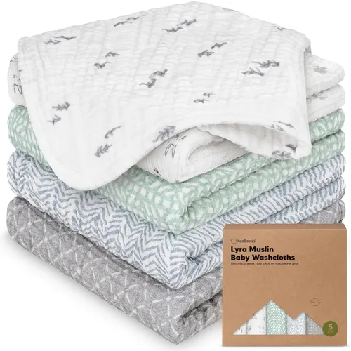Vista 12 de Paquete de 5 paños de muselina para recién nacidos, 12 x 12 pulgadas, suaves y absorbentes, de muselina de algodón orgánico, para bebés, niñas