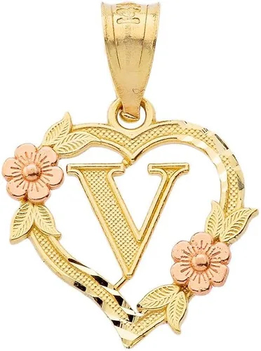 Vista 15 de Colgante de corazón con inicial de dos tonos de 10k para mujer en oro amarillo y rosa