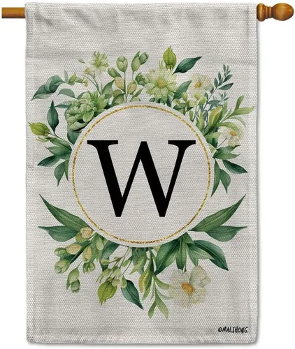 Vista 13 de Monogram Initial Letter P House Flag Flower Wreath Simple Style Letter Flag 28x40 Inch Vertical Double Sided for Outdoor Yard Decor
