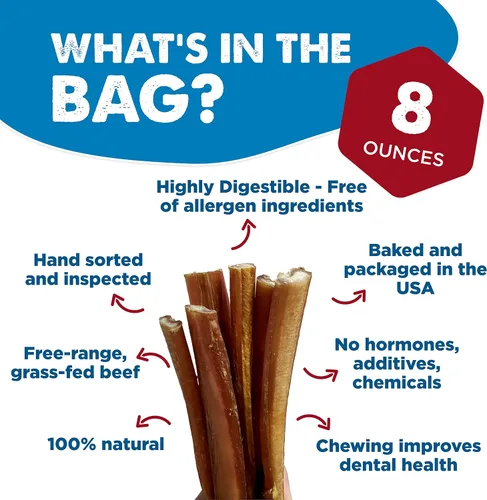 Vista 2 de Best Bully Sticks - Palitos de carne seca para perros, completamente naturales y digeribles, 100% carne de res alimentada con pasto, palitos